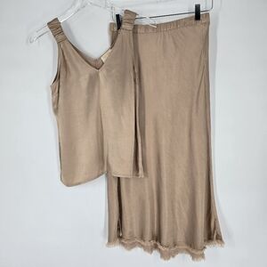 Nation LTD Tan Fringe Midi Slip Skirt Tank Set 2 Piece Size XS S